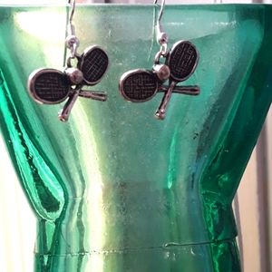 NWT VTG Novelty Hand Crafted Tennis Earrings, Sterling Silver Hooks
